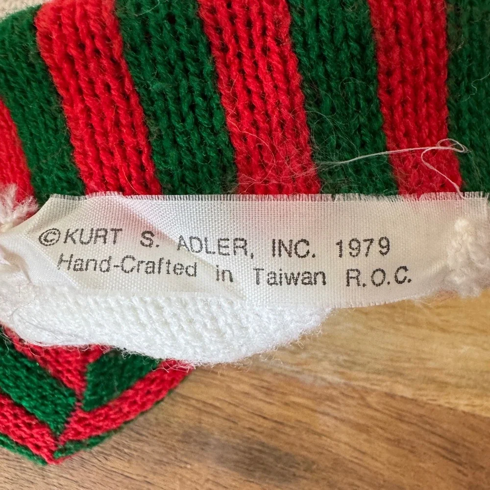 Kurt S. Adler Christmas Stockings Red Green 1979 Vintage Knit 2pc Set